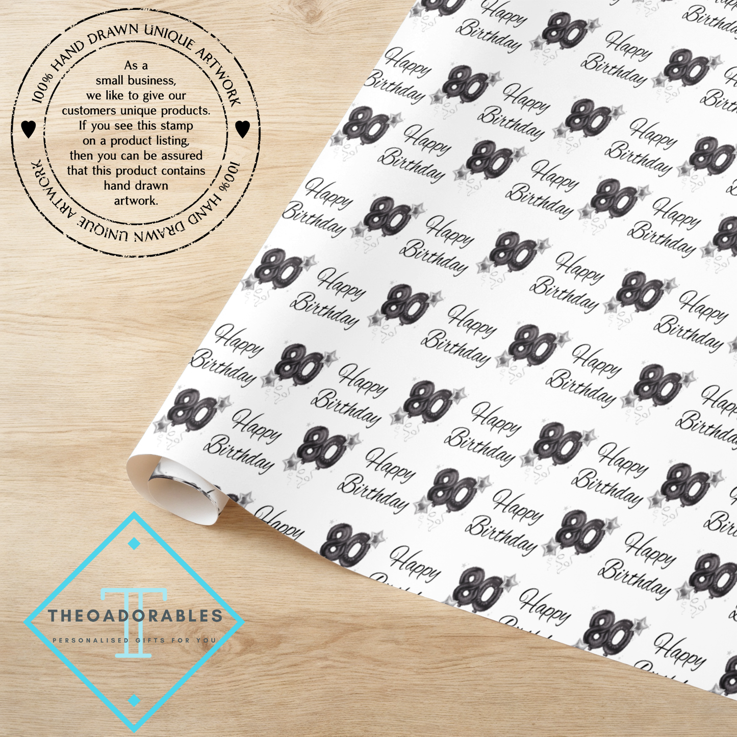 Black Balloon 80th Birthday Wrapping Paper