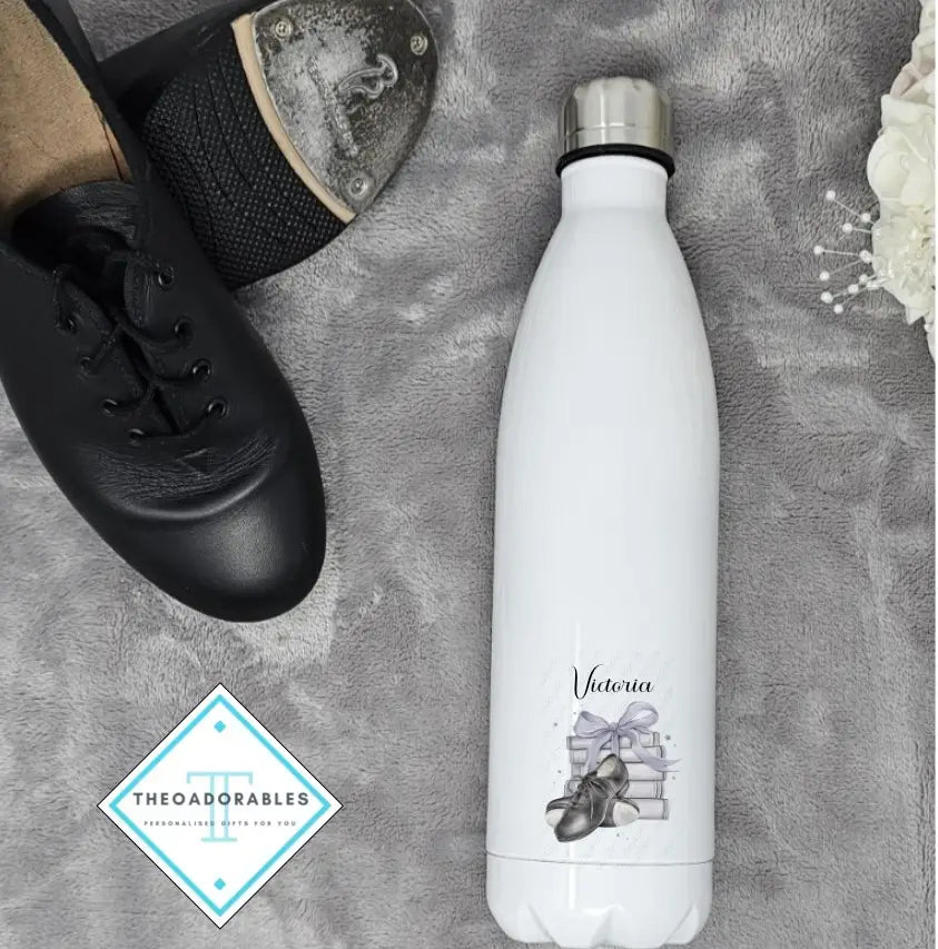Water Bottle with Name, Tap shoes and a Stack of Books
