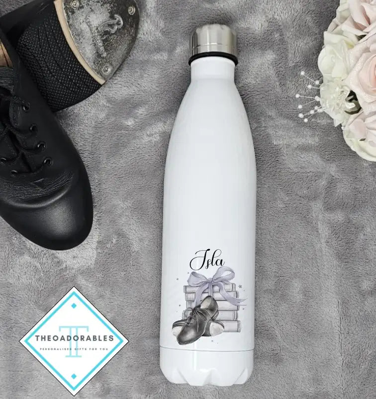 Water Bottle with Name, Tap shoes and a Stack of Books