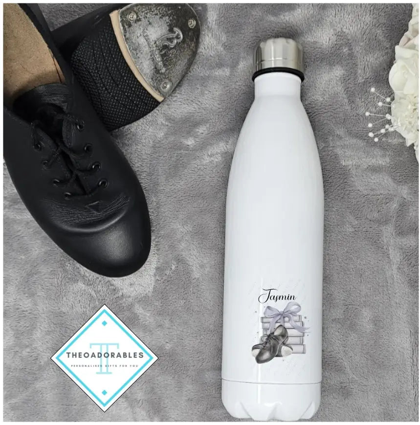 Water Bottle with Name, Tap shoes and a Stack of Books
