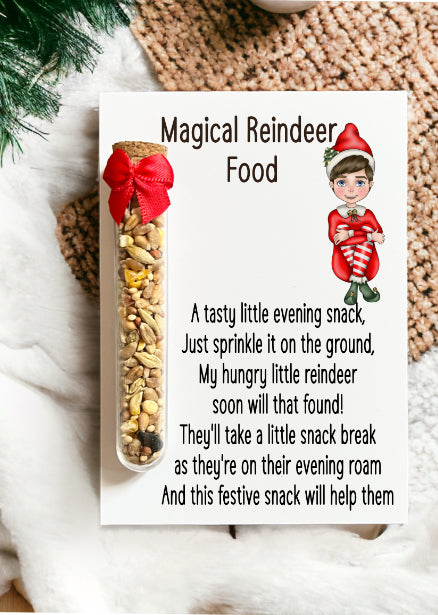 Magical Reindeer Food - Boy Elf White and Aged Background