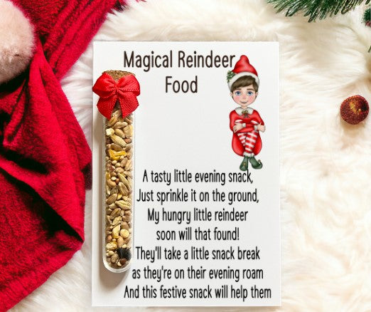 Magical Reindeer Food - Boy Elf White and Aged Background