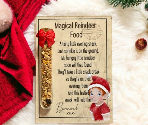 Magical Reindeer Food - Boy Elf White and Aged Background
