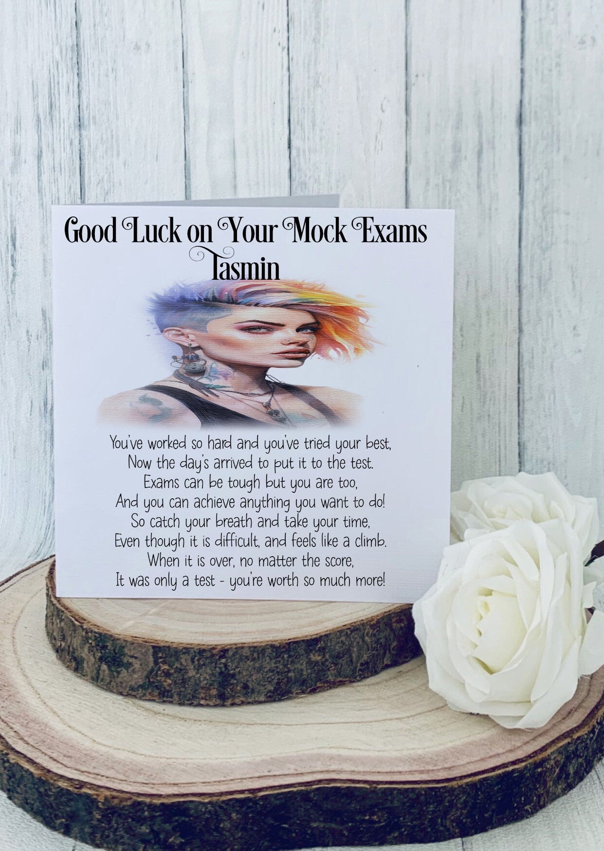 Good Luck GCSE Mock Exams with a Rainbow Lady Image, Personalised Good Luck Card for GCSE/A-Level Mocks, Good Luck Exam Cards - Theoadorables