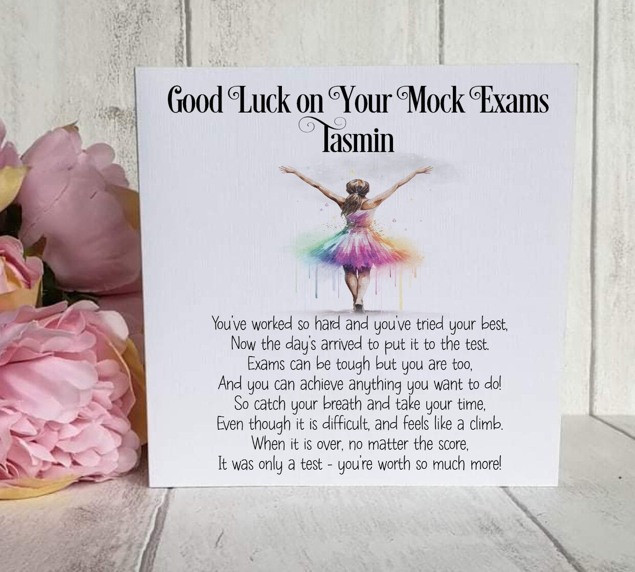 Good Luck GCSE Mock Exams with a Rainbow Girl Image, Personalised Good Luck Card for GCSE/A-Level Mocks, Good Luck Exam Cards - Theoadorables