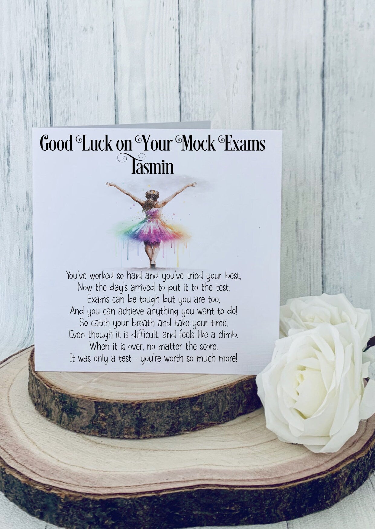 Good Luck GCSE Mock Exams with a Rainbow Girl Image, Personalised Good Luck Card for GCSE/A-Level Mocks, Good Luck Exam Cards - Theoadorables
