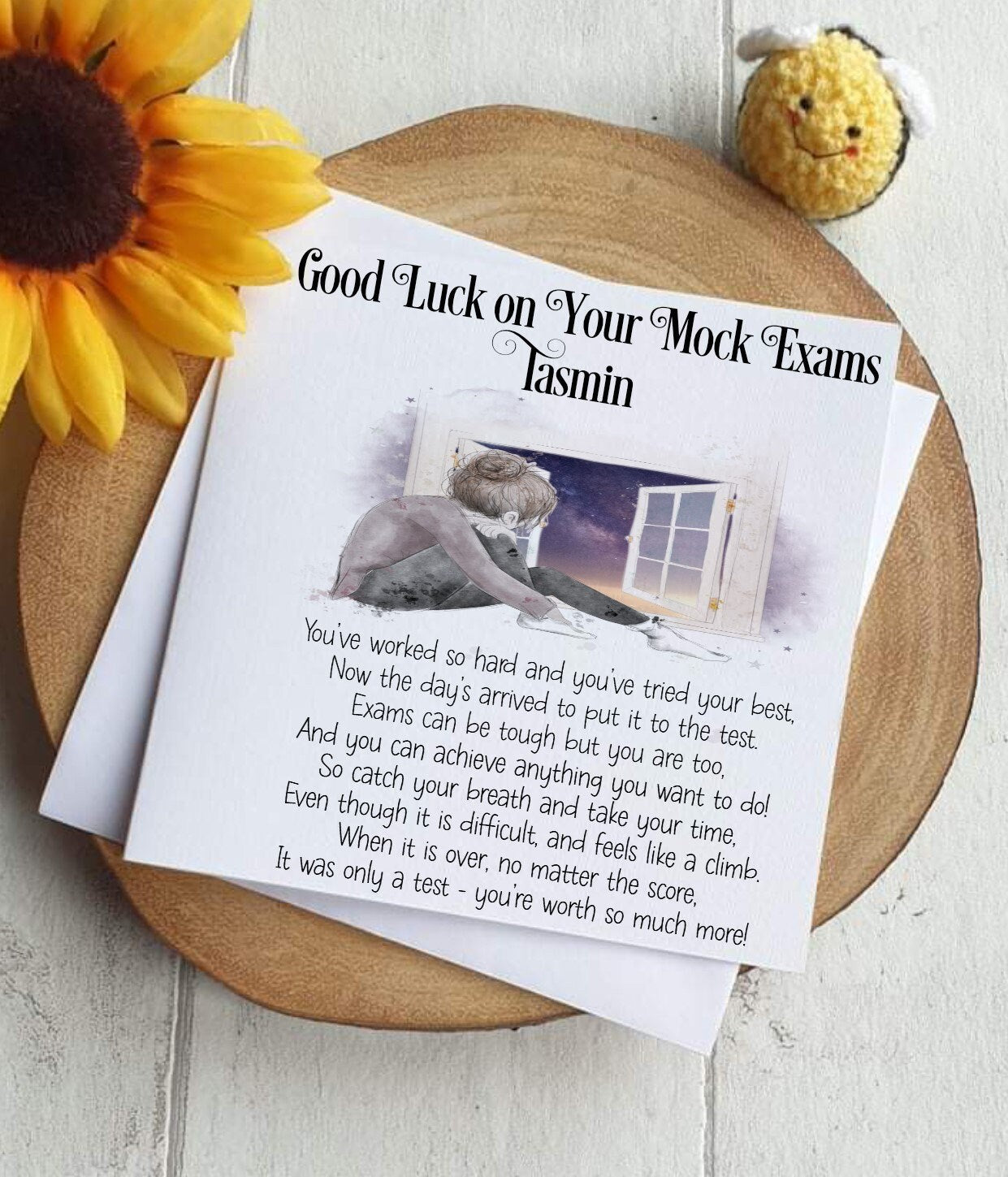 Good Luck GCSE Mock Exams with a Girl Looking Out of a Window image Personalised Good Luck Card for GCSE/A-Level Mocks, Good Luck Exam Cards - Theoadorables