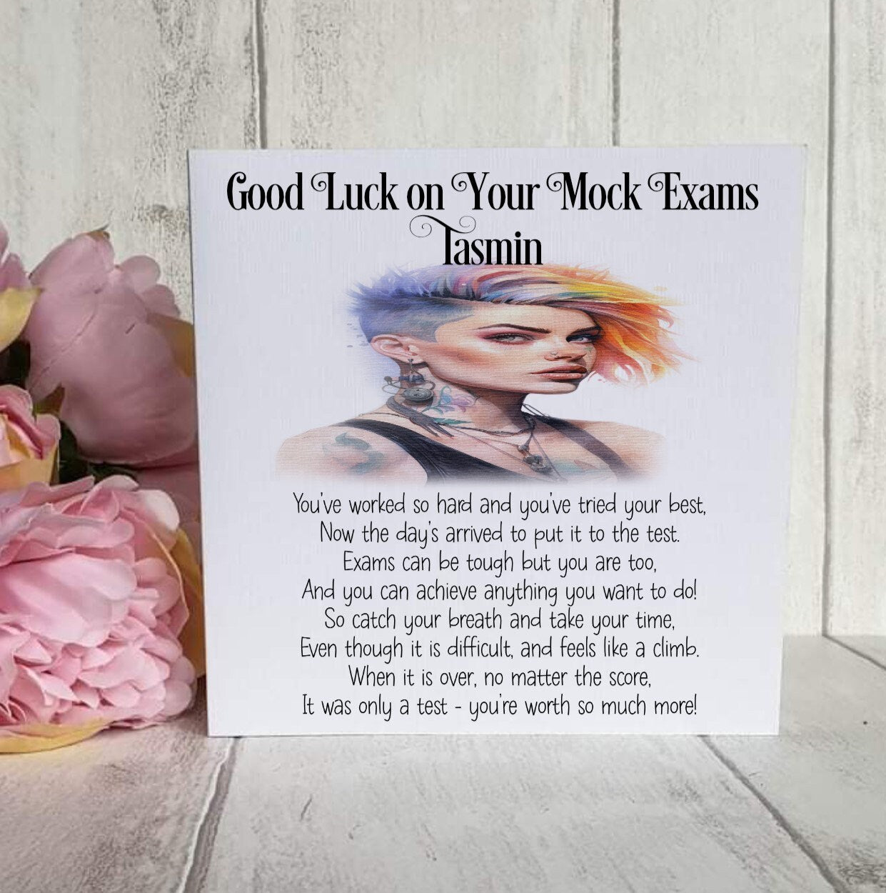 Good Luck GCSE Mock Exams with a Rainbow Lady Image, Personalised Good Luck Card for GCSE/A-Level Mocks, Good Luck Exam Cards - Theoadorables