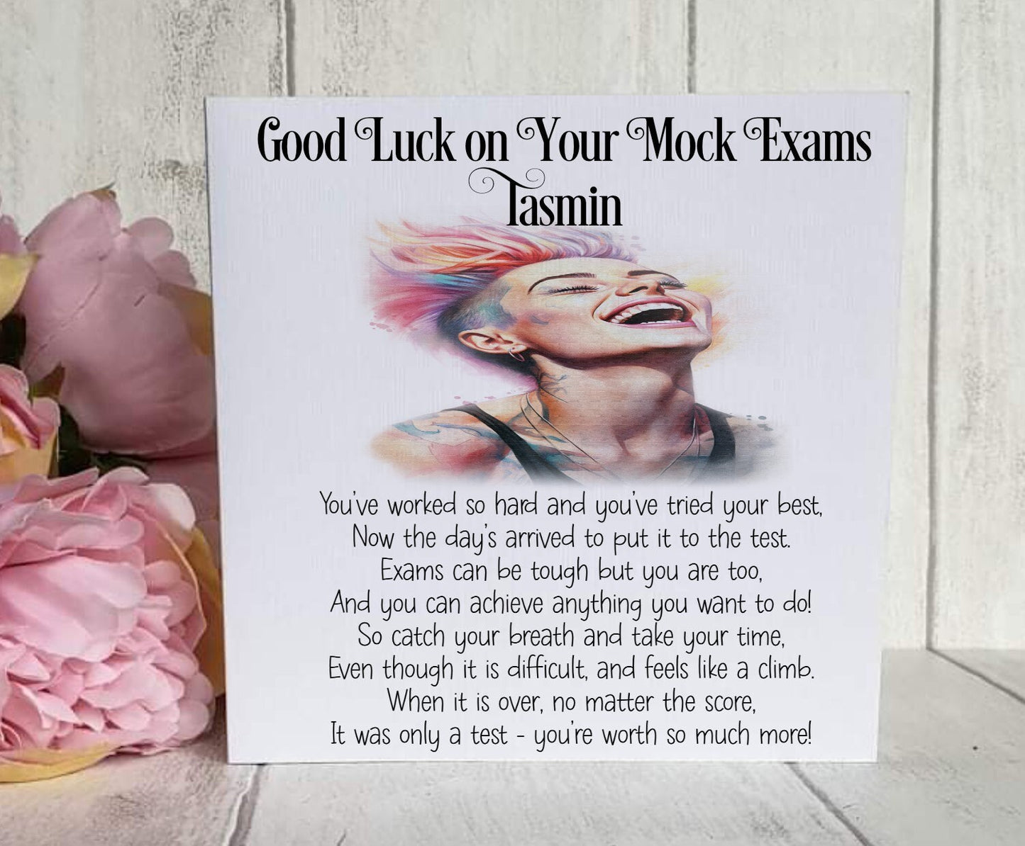 Good Luck GCSE Mock Exams with a Rainbow Lady Image, Personalised Good Luck Card for GCSE/A-Level Mocks, Good Luck Exam Cards - Theoadorables
