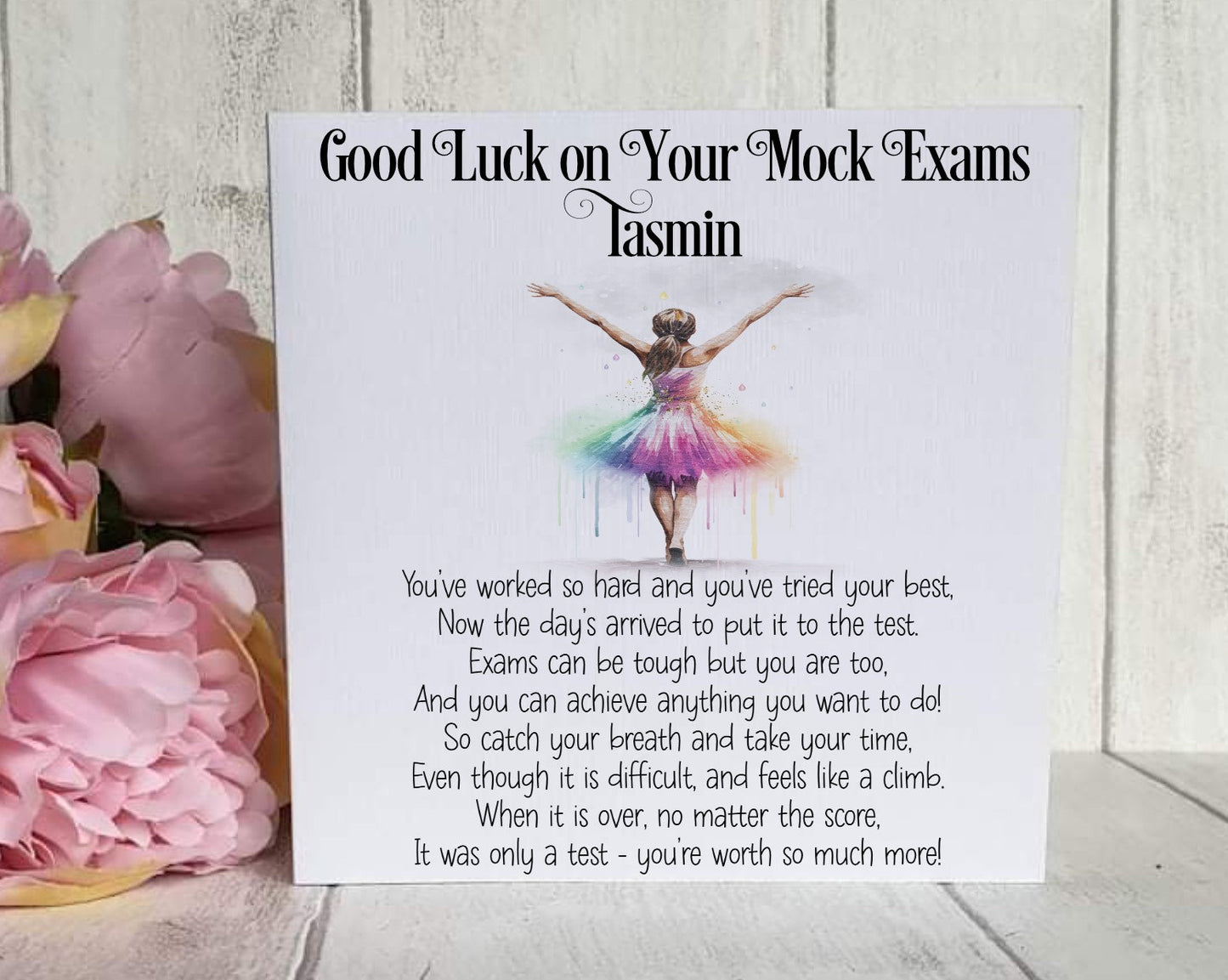 Good Luck GCSE Mock Exams with a Rainbow Girl Image, Personalised Good Luck Card for GCSE/A-Level Mocks, Good Luck Exam Cards - Theoadorables
