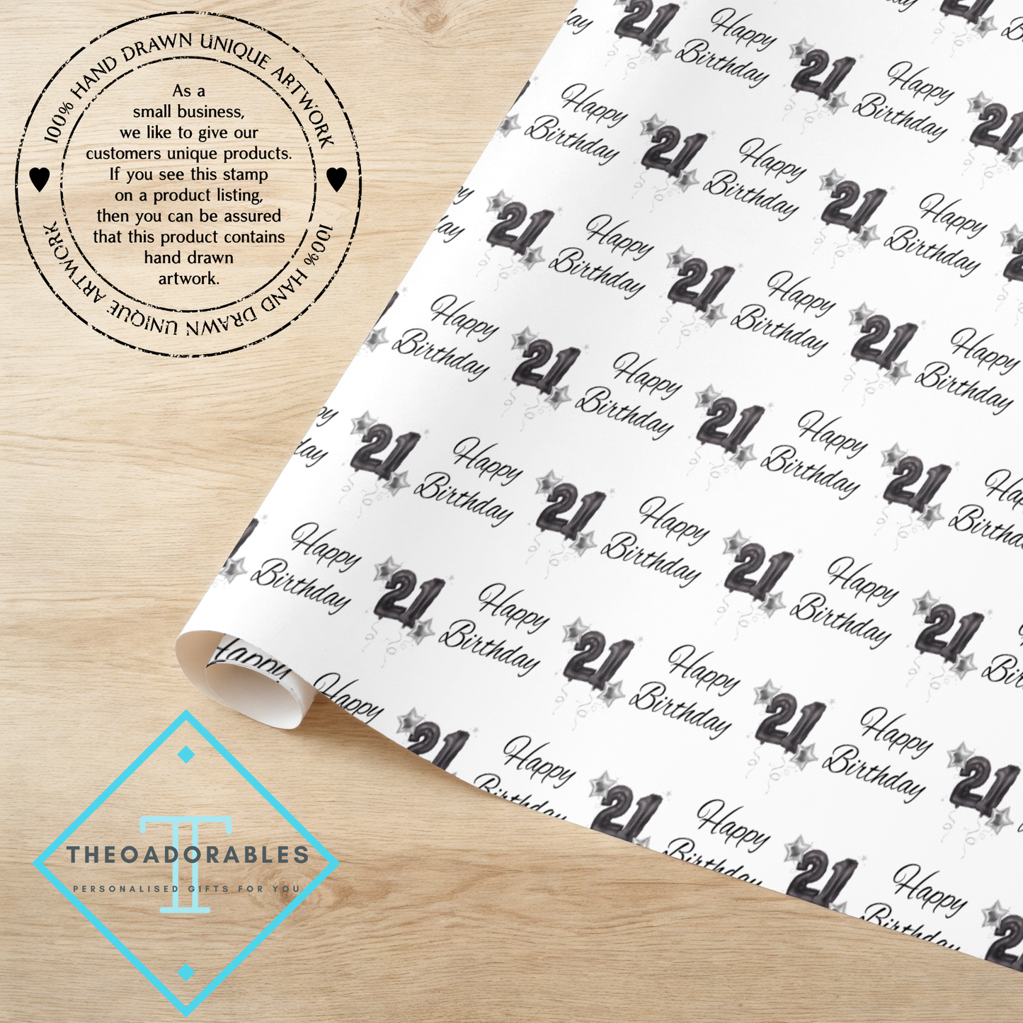 Black Balloon 21st Birthday Wrapping Paper