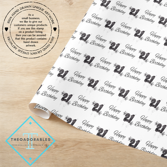 Black Balloon 21st Birthday Wrapping Paper