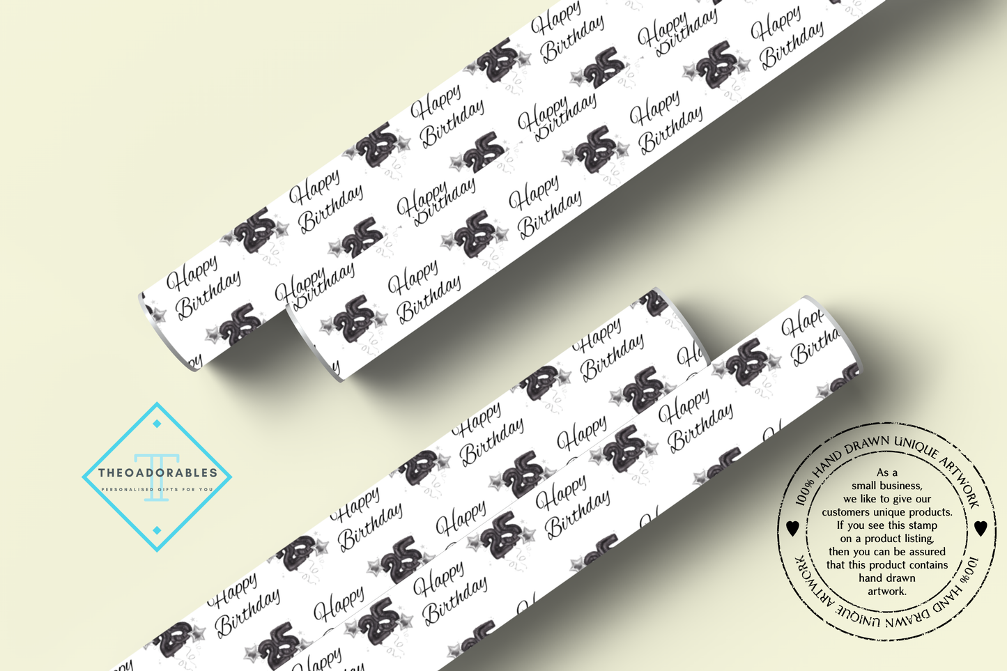 Black Balloon 25th  Birthday Wrapping Paper