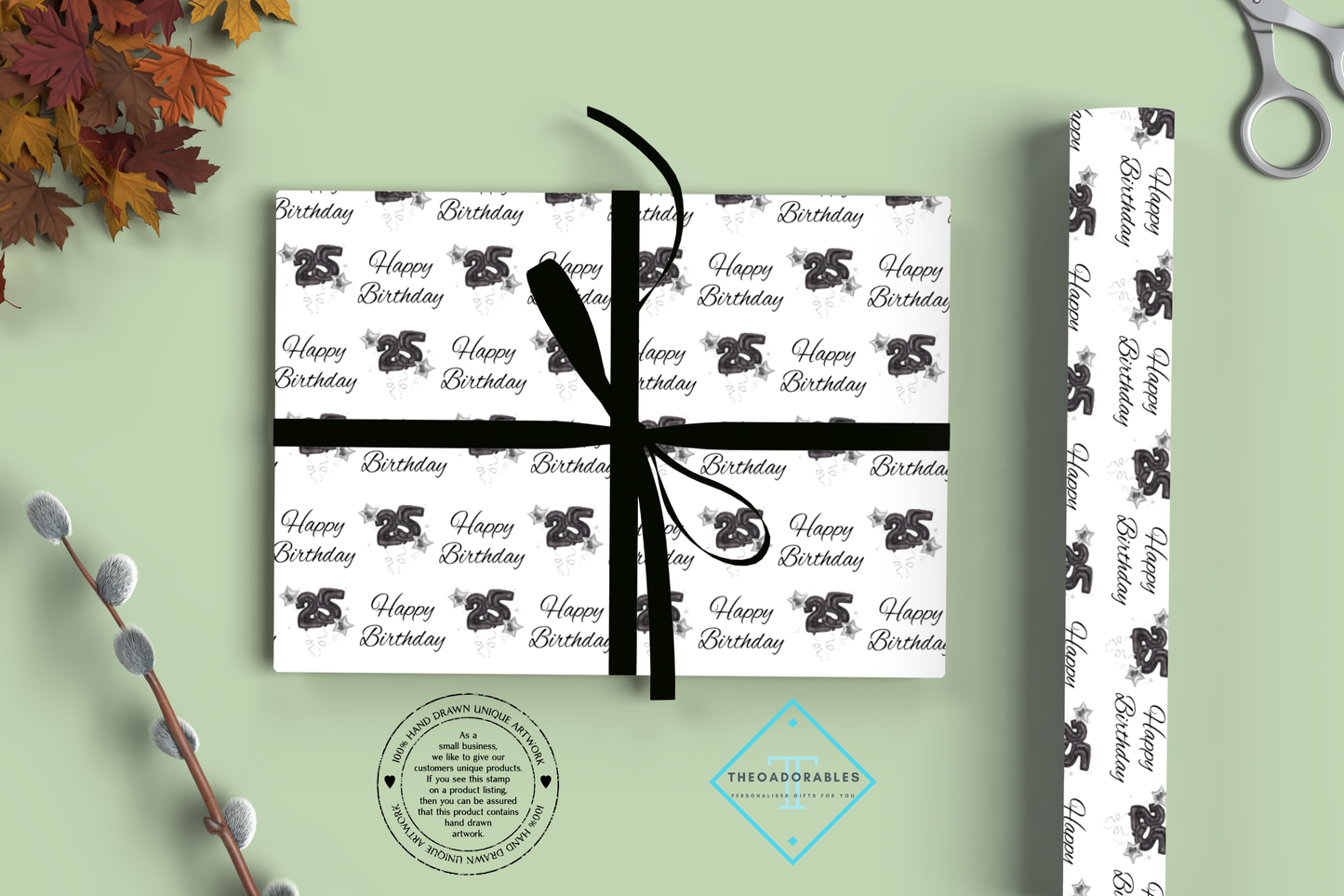 Black Balloon 25th  Birthday Wrapping Paper