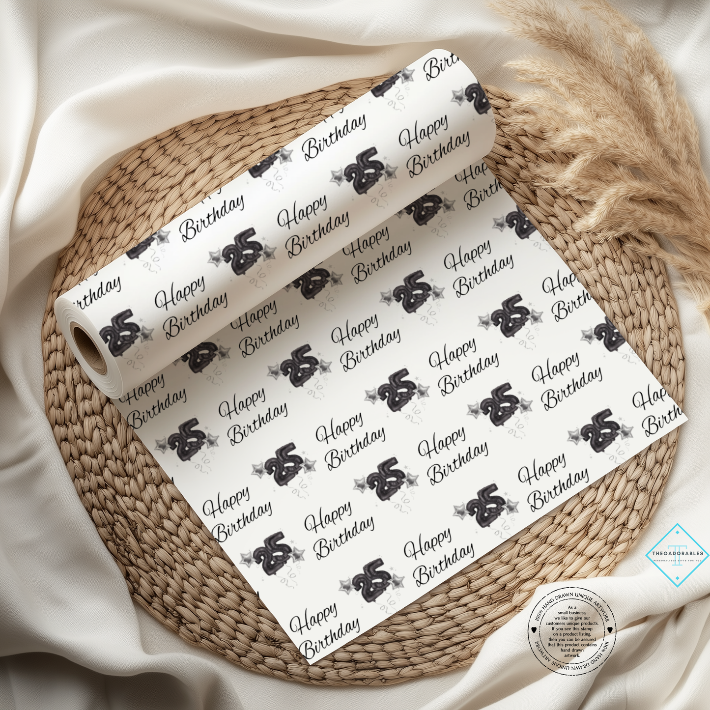 Black Balloon 25th  Birthday Wrapping Paper