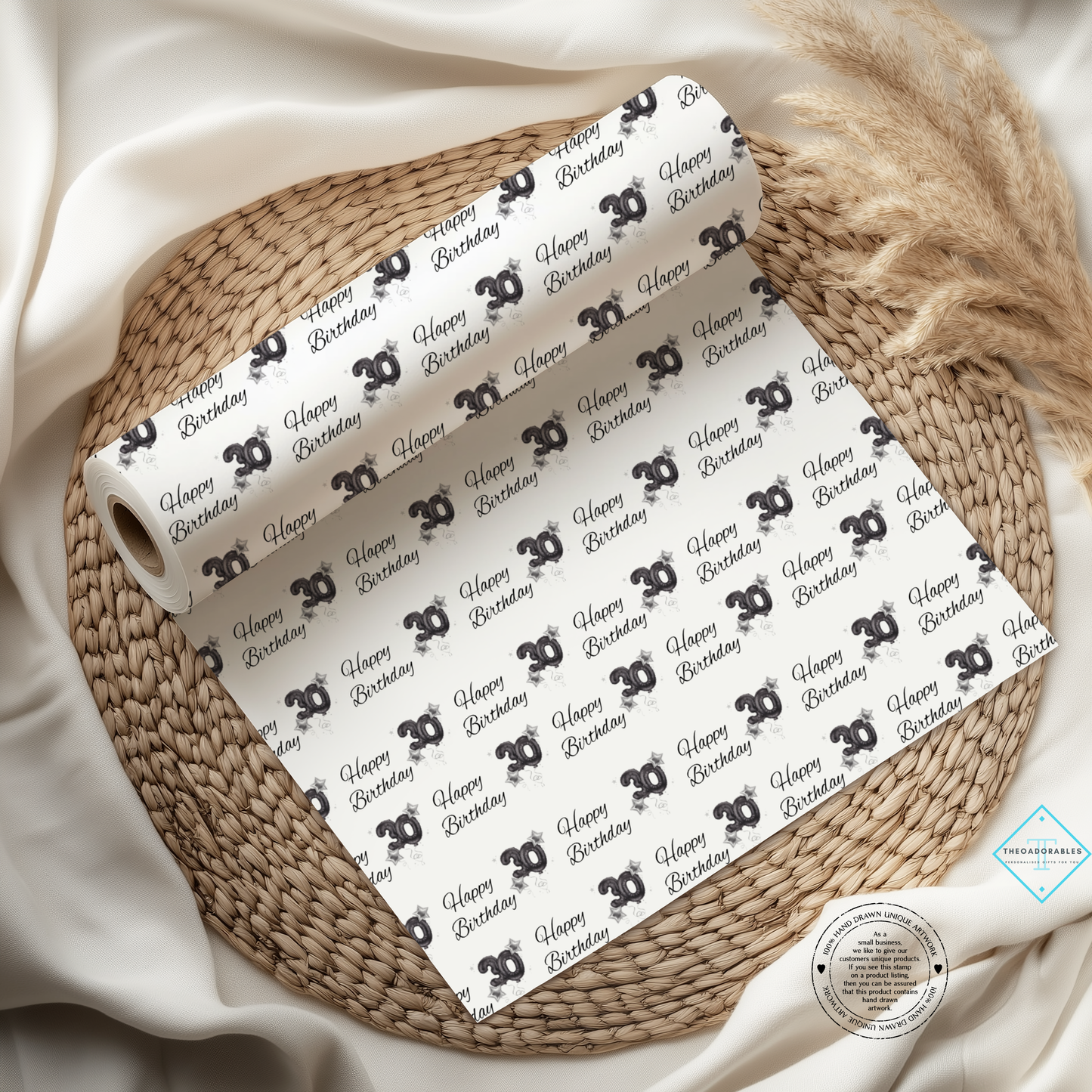 Black Balloon 30th  Birthday Wrapping Paper