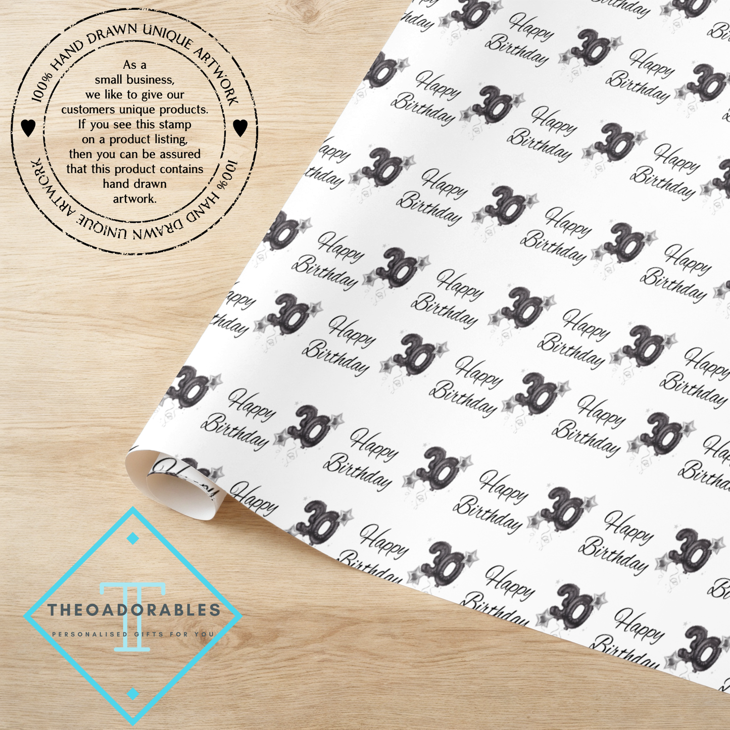 Black Balloon 30th  Birthday Wrapping Paper