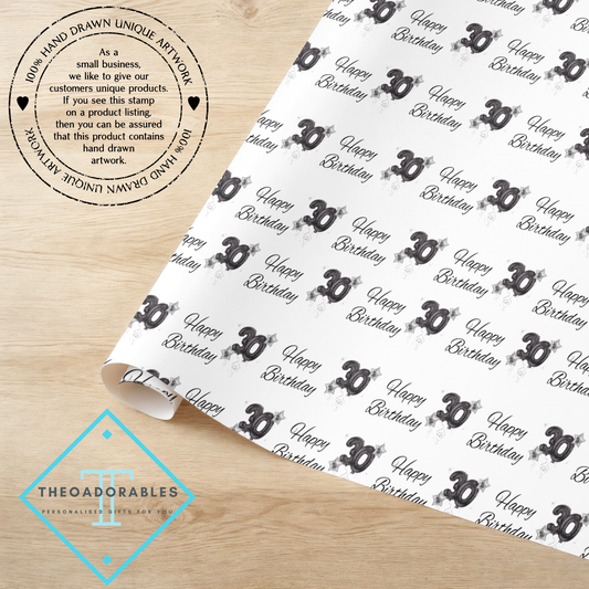 Black Balloon 30th  Birthday Wrapping Paper