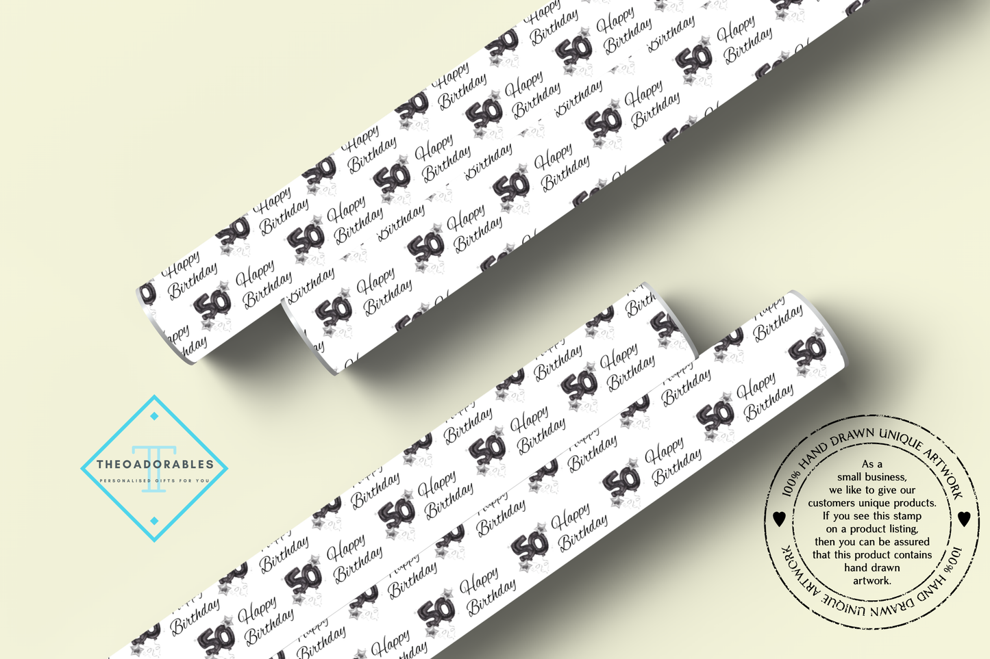 Black Balloon 50th  Birthday Wrapping Paper