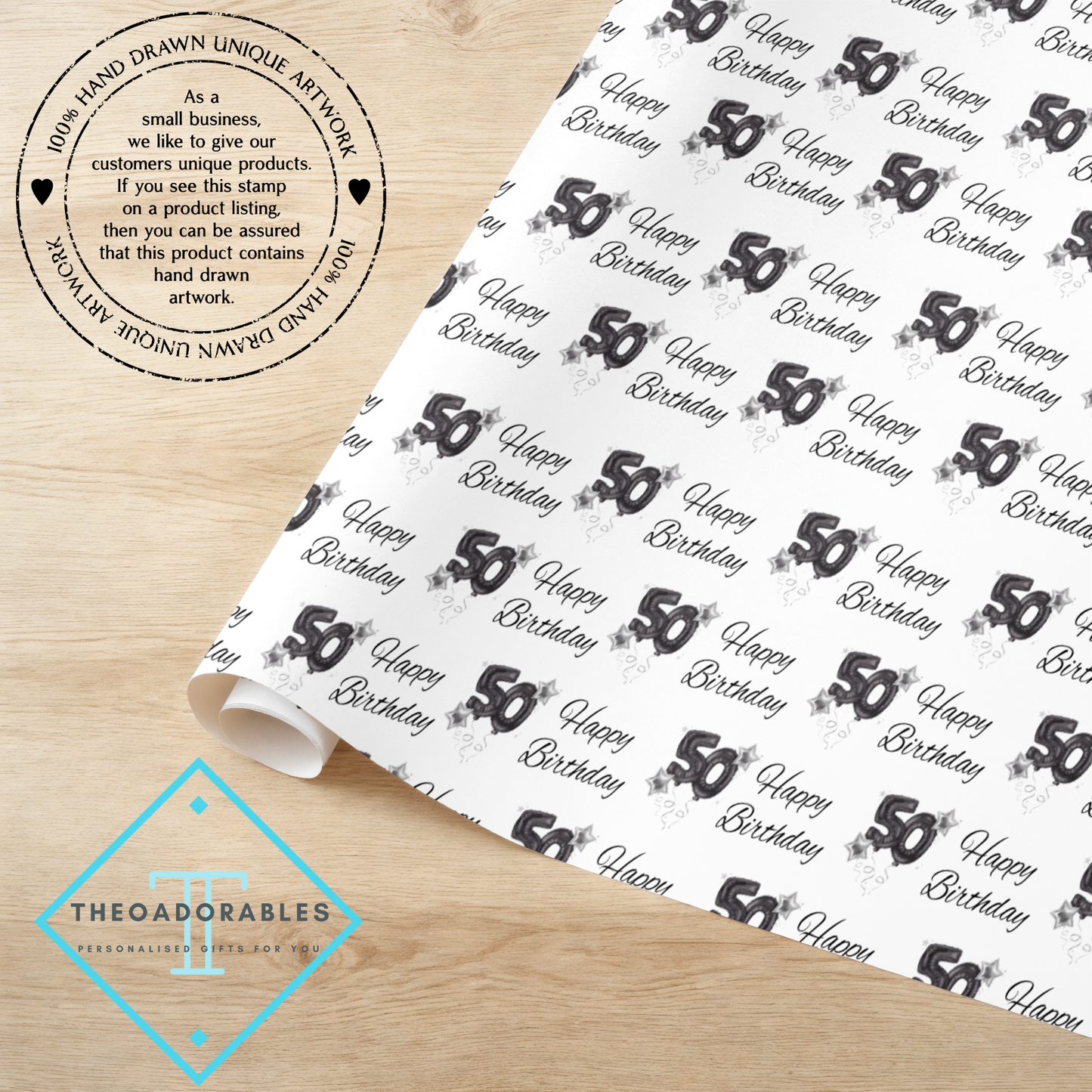 Black Balloon 50th  Birthday Wrapping Paper
