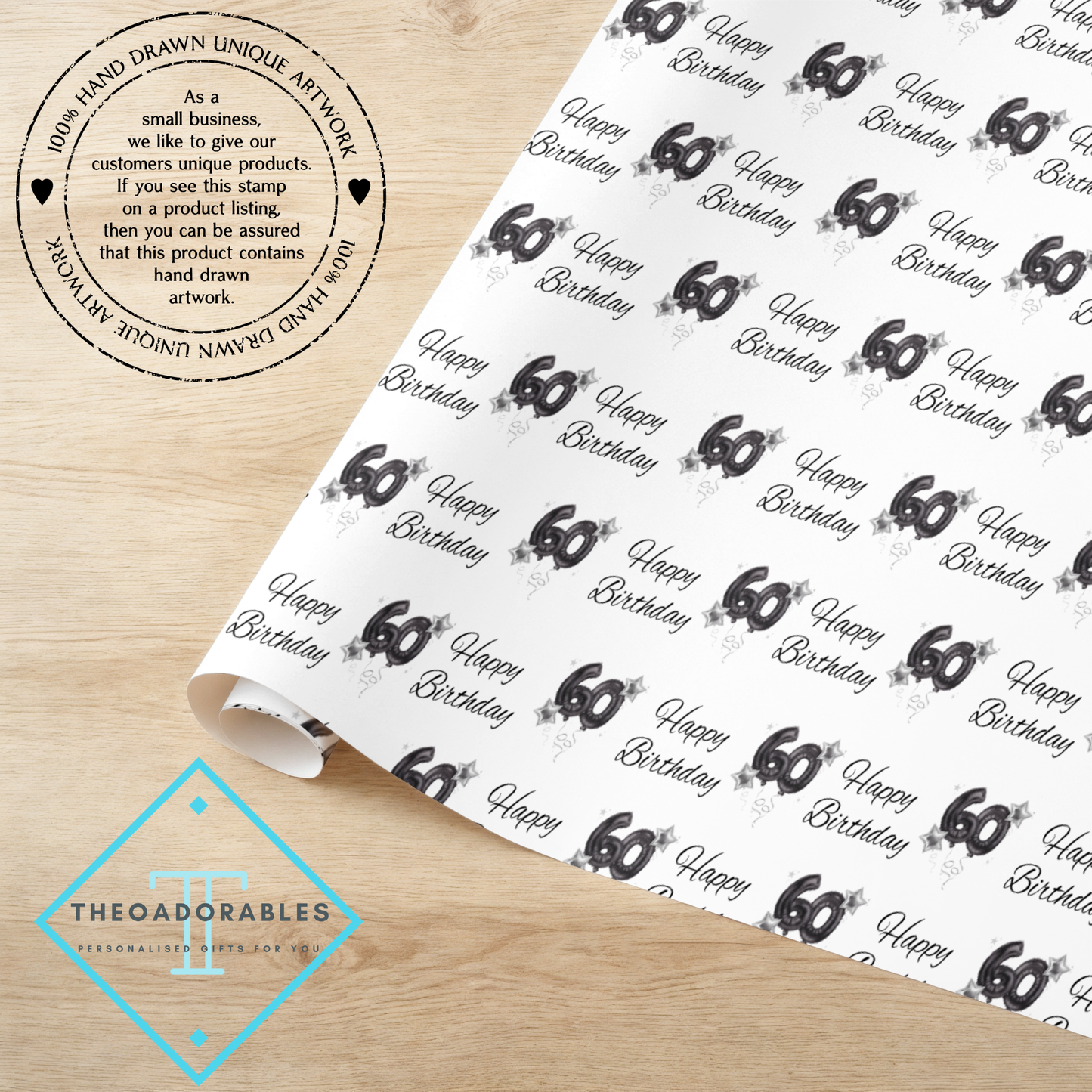 Black Balloon 60th  Birthday Wrapping Paper