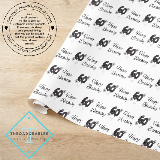 Black Balloon 60th  Birthday Wrapping Paper