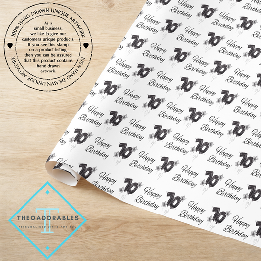 Black Balloon 70th  Birthday Wrapping Paper