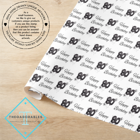 Black Balloon 80th  Birthday Wrapping Paper