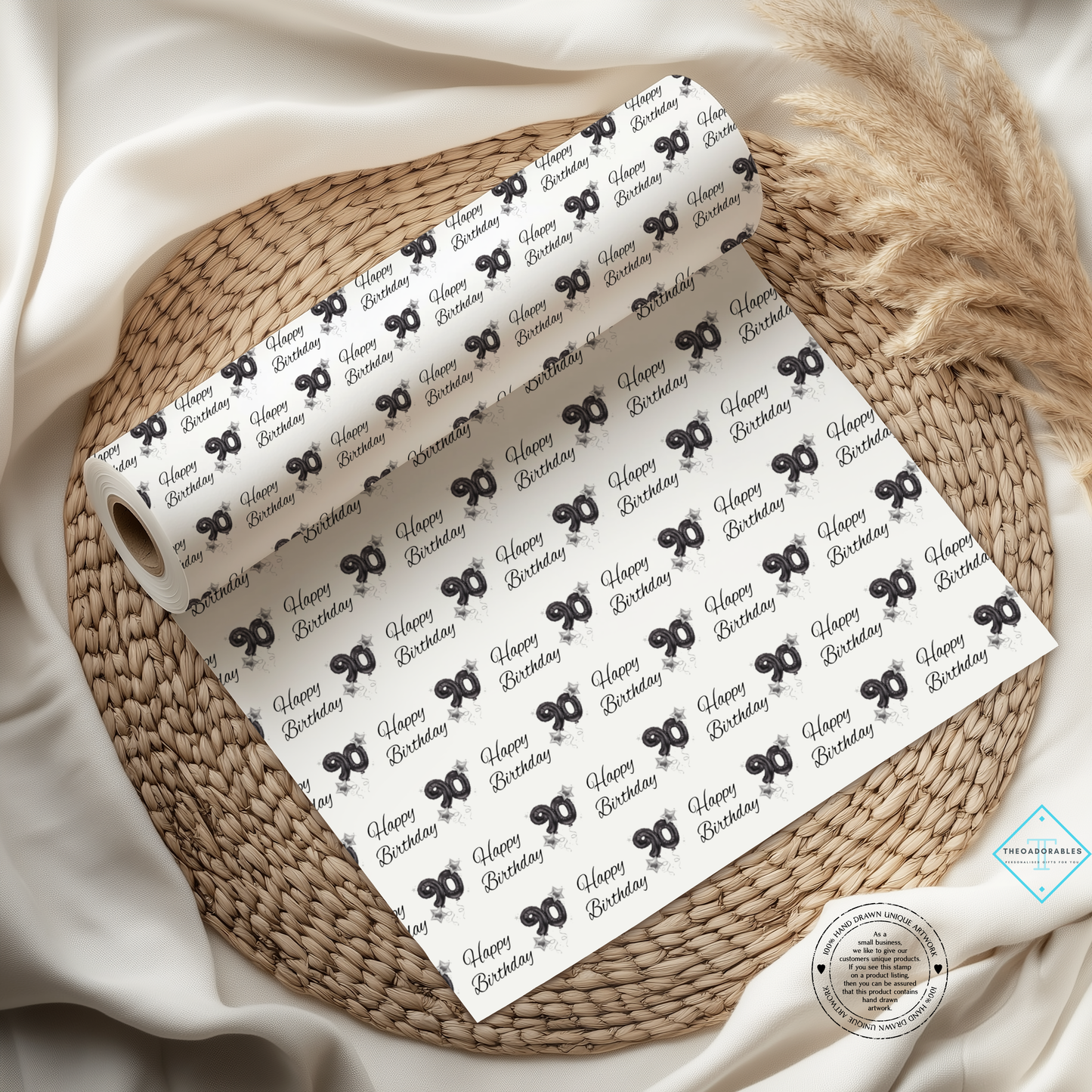 Black Balloon 90th  Birthday Wrapping Paper