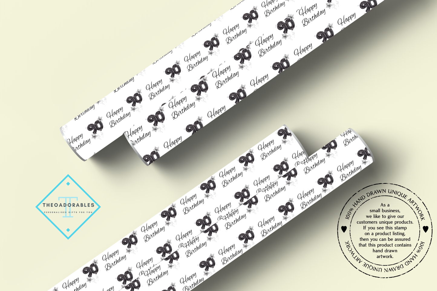 Black Balloon 90th  Birthday Wrapping Paper