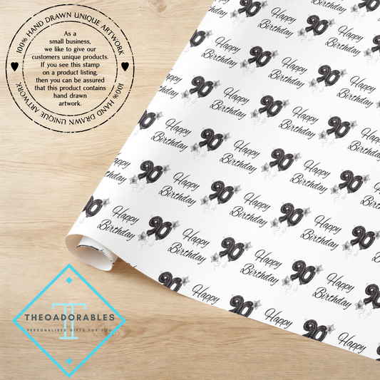 Black Balloon 90th  Birthday Wrapping Paper