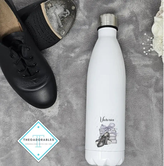 Water Bottle with Name, Tap shoes and a Stack of Books