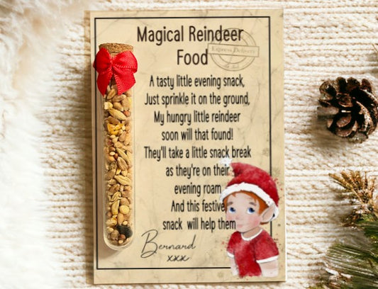 Magical Reindeer Food - Boy Elf White and Aged Background