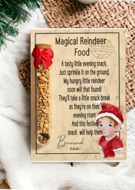 Magical Reindeer Food - Boy Elf White and Aged Background