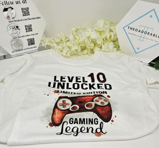 Level 10 Unlocked - Red Game Controller T-shirt Age 9 -10 Yrs