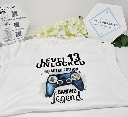 Level 13 Unlocked - Blue Game Controller T-shirt Age 13 - 14Yrs