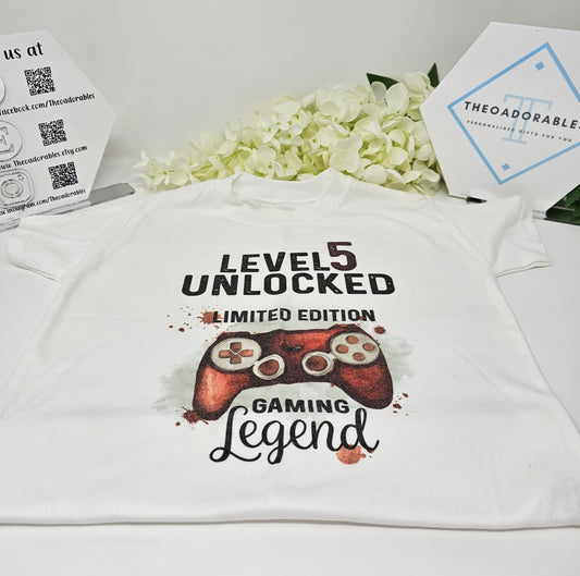 Level 5 Unlocked - Red Game Controller T-shirt Age 4- 5 Yrs