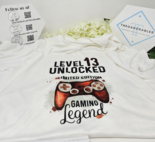 Level 13 Unlocked - Red Game Controller T-shirt Age 13 - 14Yrs