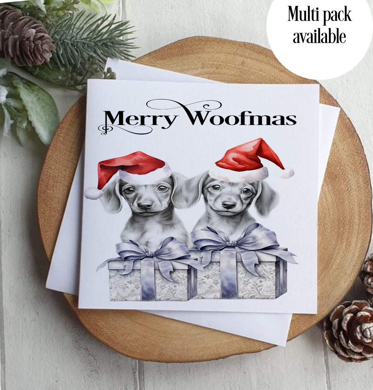 Baby Dachshunds Merry Woofmas Christmas Card- Double