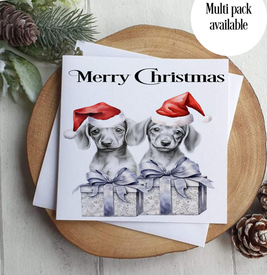 Baby Dachshunds Merry Woofmas Christmas Card- Double