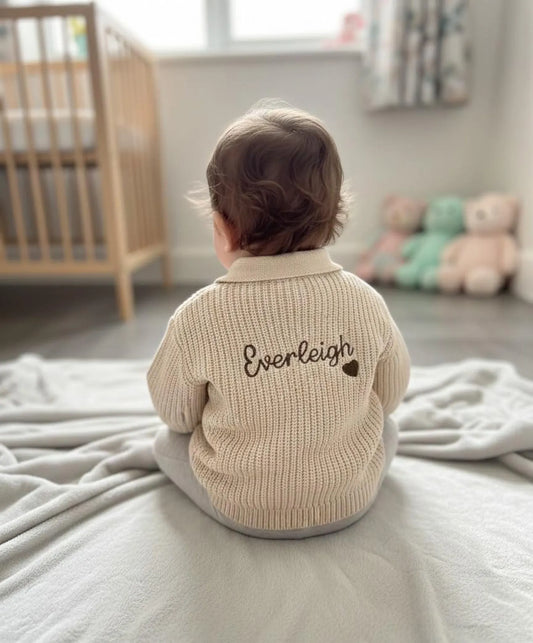 Personalised Embroidered Knitted Cardigan, Baby Shower, New Born Gift, Hospital bag outfit and announcement gift.