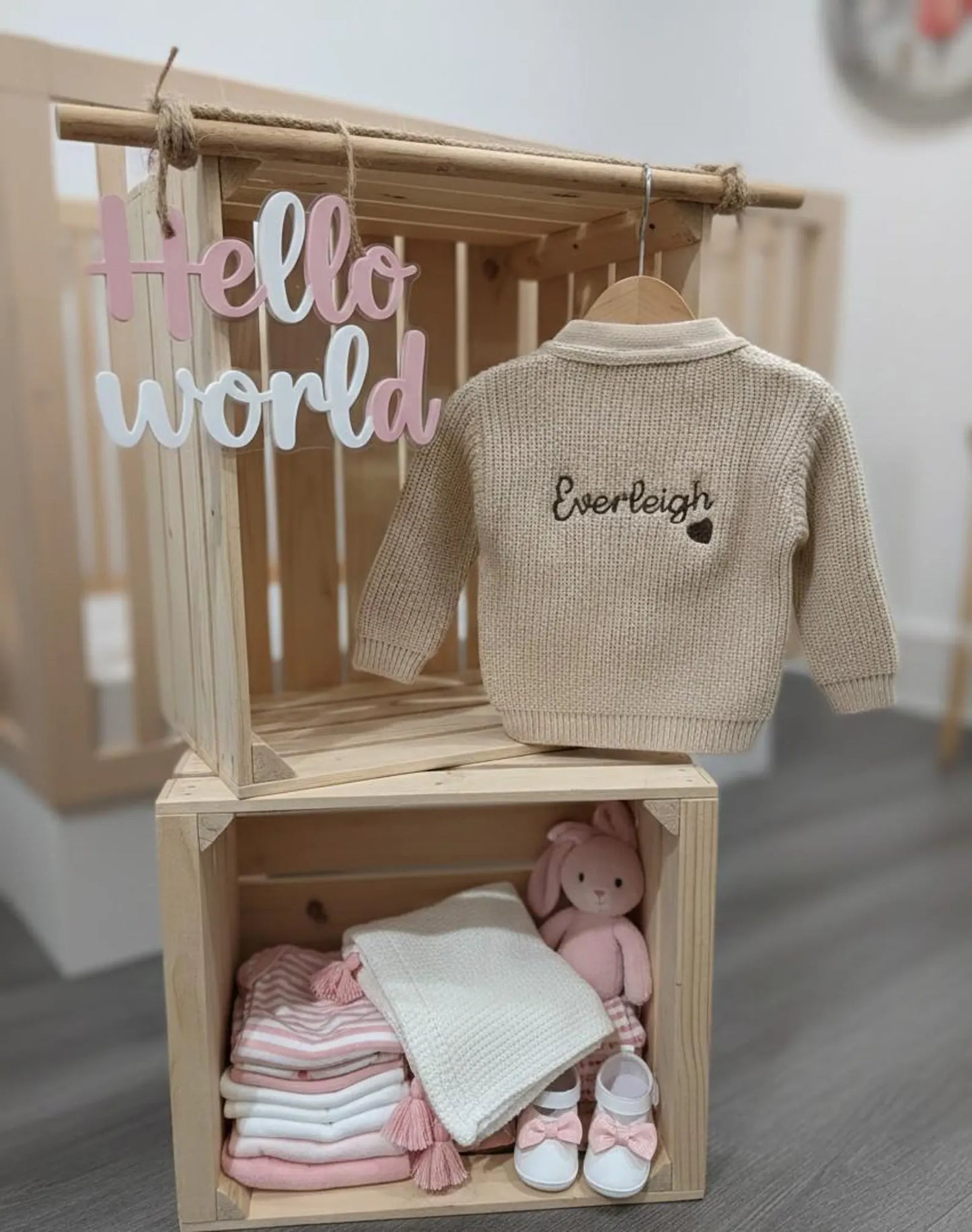 Personalised Embroidered Knitted Cardigan, Baby Shower, New Born Gift, Hospital bag outfit and announcement gift.
