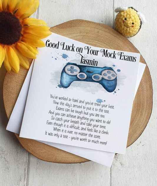 Good Luck GCSE Mock Exams with a Gaming Controller, Personalised Good Luck Card for GCSE/A-Level Mocks, Good Luck Exam Cards - Theoadorables