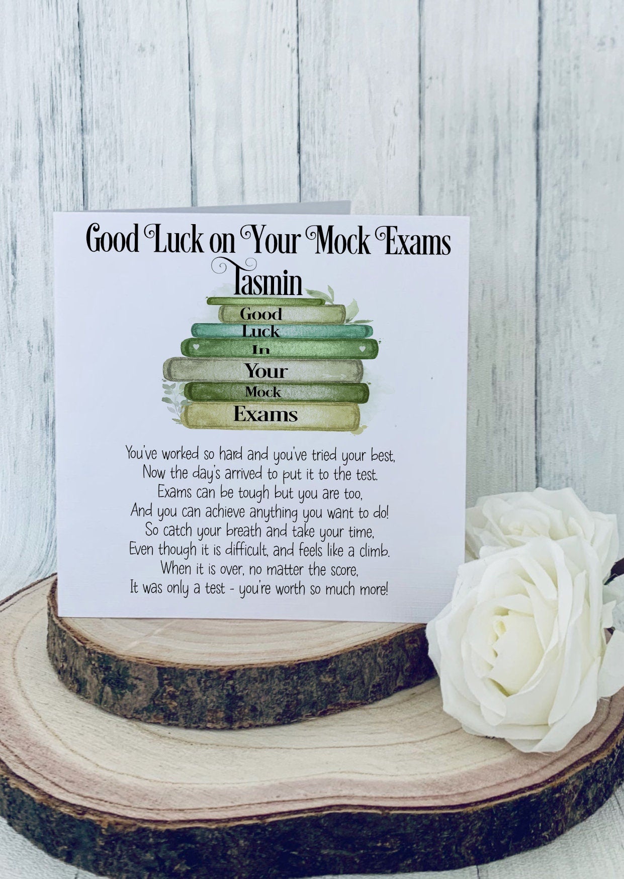 Good Luck GCSE Mock Exams with a stack of books, Personalised Good Luck Card for GCSE/A-Level Mocks, Good Luck Exam Cards - Theoadorables