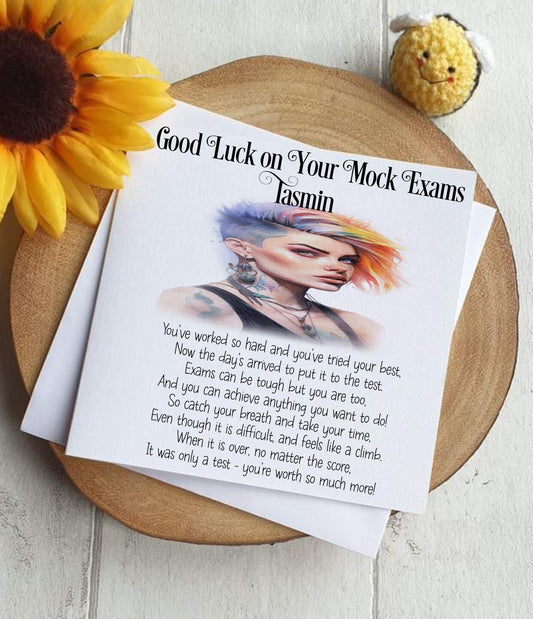 Good Luck GCSE Mock Exams with a Rainbow Lady Image, Personalised Good Luck Card for GCSE/A-Level Mocks, Good Luck Exam Cards - Theoadorables
