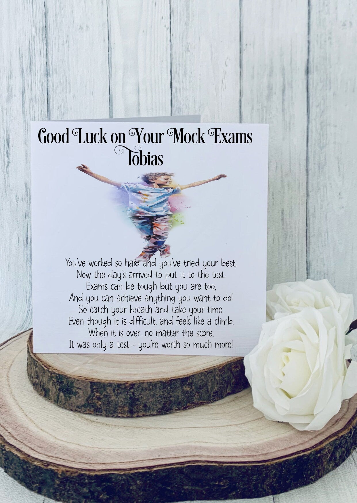 Good Luck GCSE Mock Exams with a Rainbow Boy image, Personalised Good Luck Card for GCSE/A-Level Mocks, Good Luck Exam Cards - Theoadorables