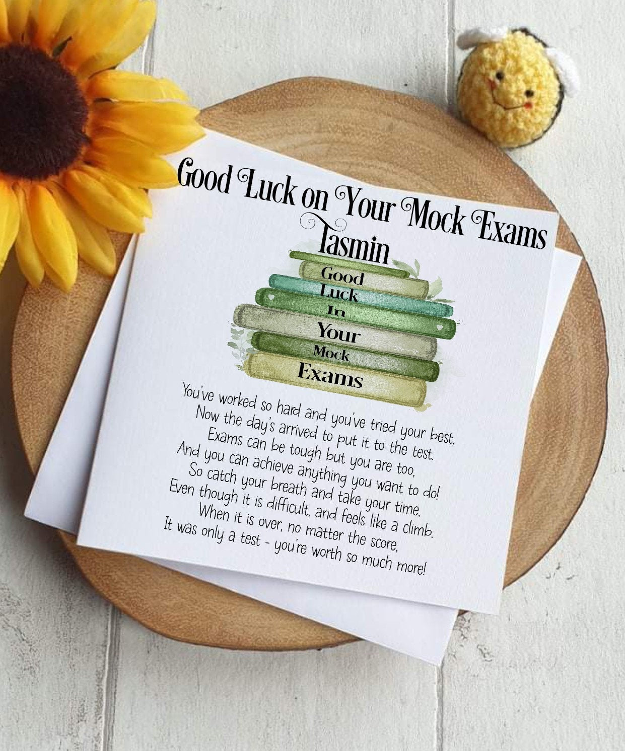 Good Luck GCSE Mock Exams with a stack of books, Personalised Good Luck Card for GCSE/A-Level Mocks, Good Luck Exam Cards - Theoadorables