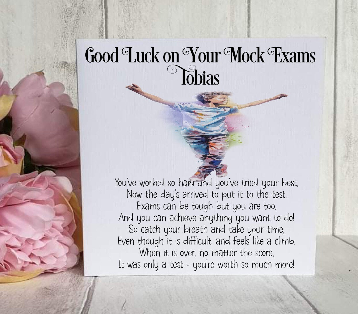Good Luck GCSE Mock Exams with a Rainbow Boy image, Personalised Good Luck Card for GCSE/A-Level Mocks, Good Luck Exam Cards - Theoadorables