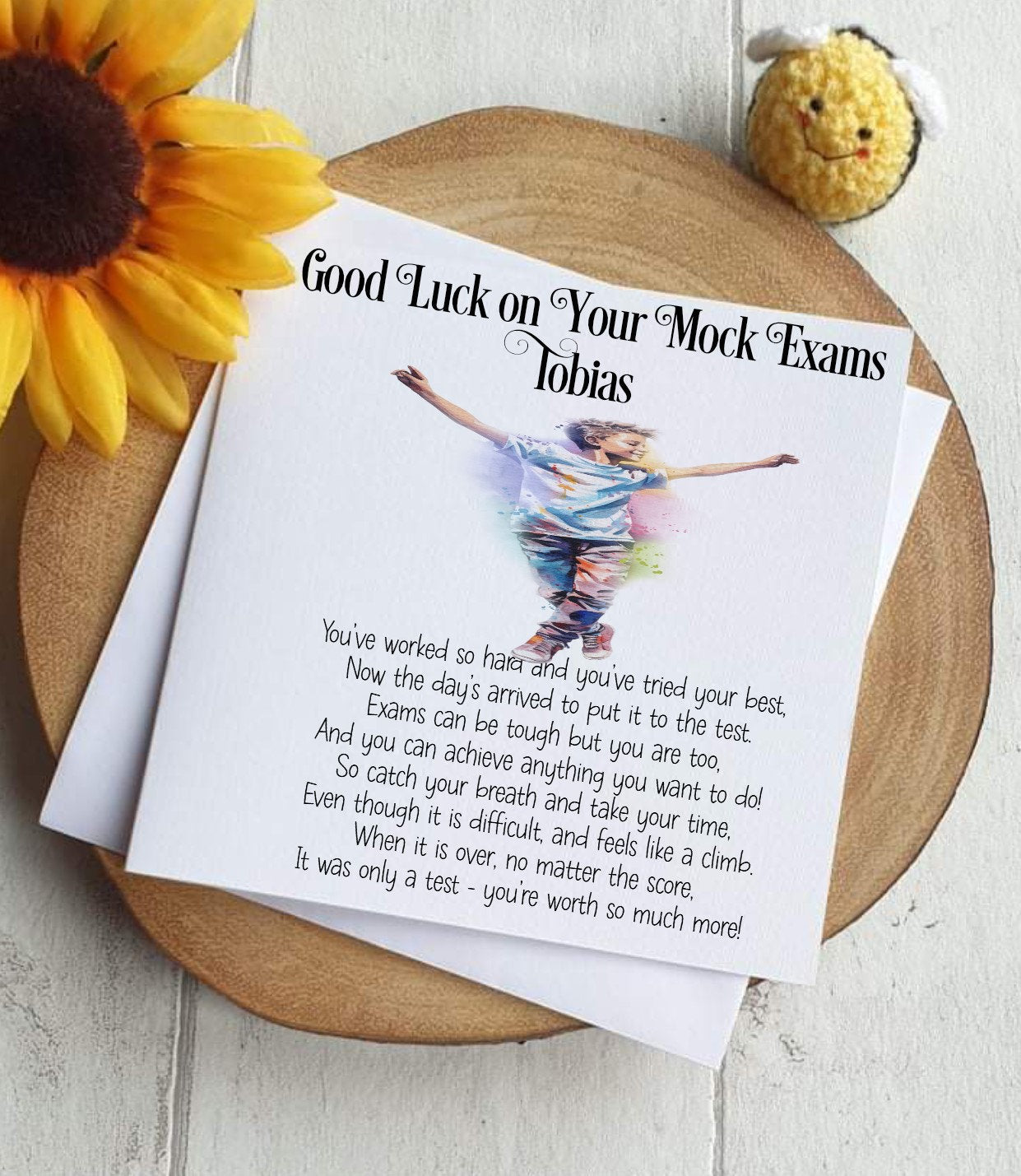 Good Luck GCSE Mock Exams with a Rainbow Boy image, Personalised Good Luck Card for GCSE/A-Level Mocks, Good Luck Exam Cards - Theoadorables
